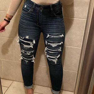 Distressed Dark Blue Jeans